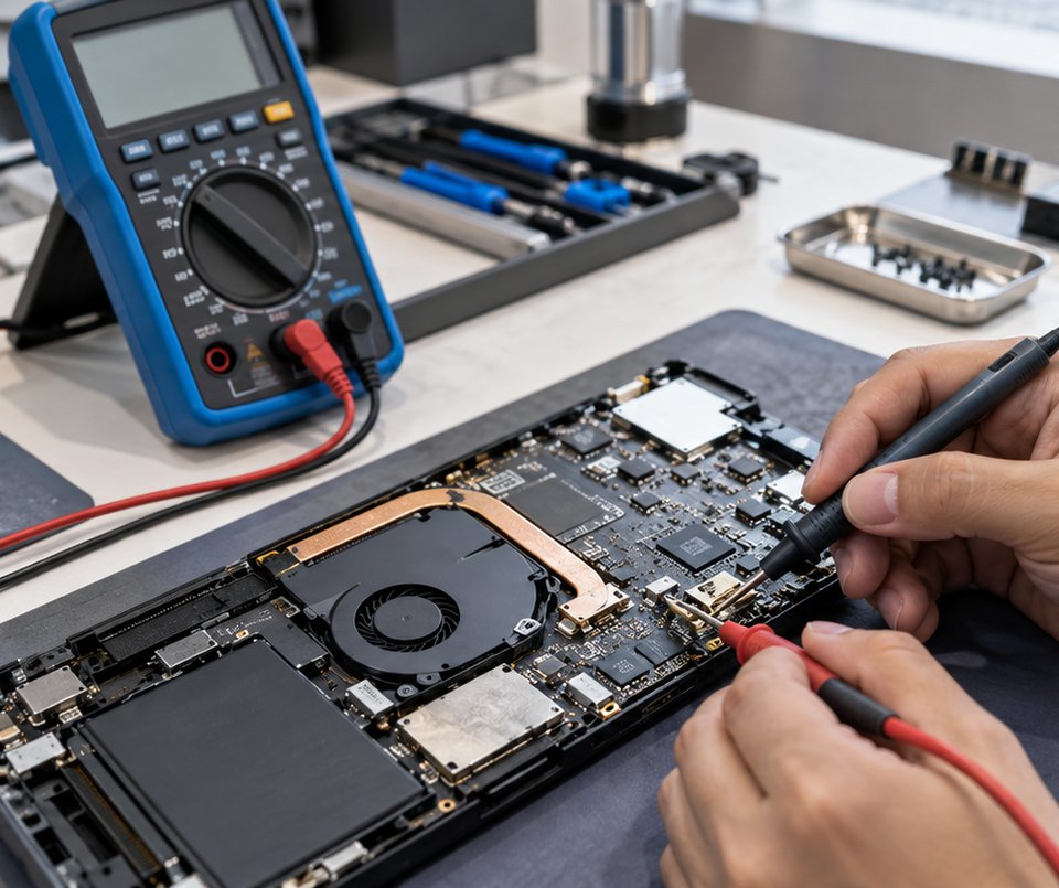 Multimeter dan prob pada papan litar permainan Multimeter dan prob pada papan litar permainan